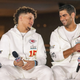 Kansas City Chiefs quarterback Patrick Mahomes (left) and San Francisco 49ers quarterback Jimmy Garoppolo share the interview stage at Super Bowl LIV Opening Night festivities.